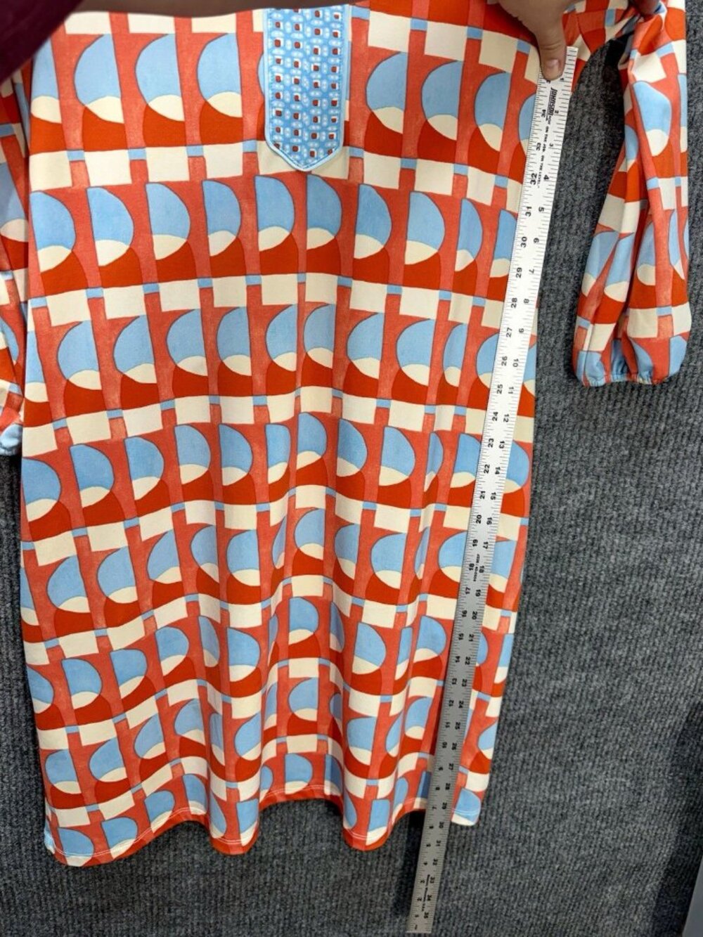 J McLaughlin Emer Shift Dress Women Large Blue Orange Coral Long Sleeve Pockets - Picture 10 of 12